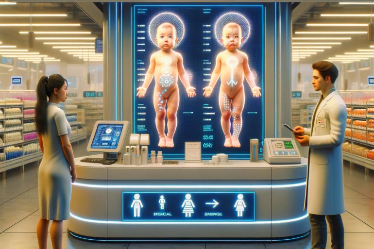 Bébés à la carte : les embryons génétiquement modifiés face à l'éthique. Illustration générée par IA.